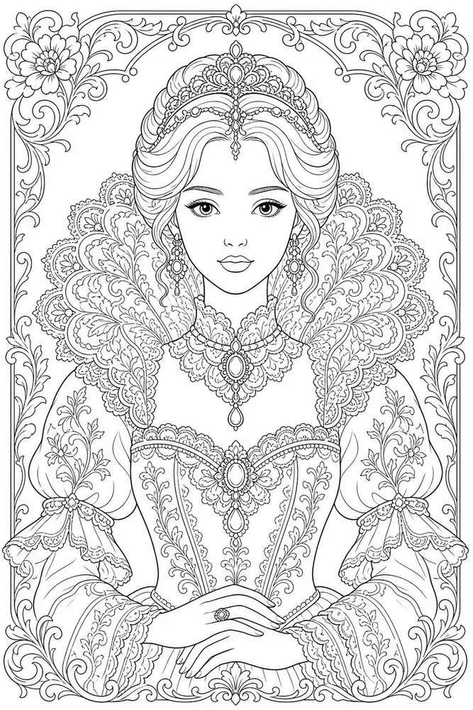 Adult Princess Lace Collar Portrait coloring page