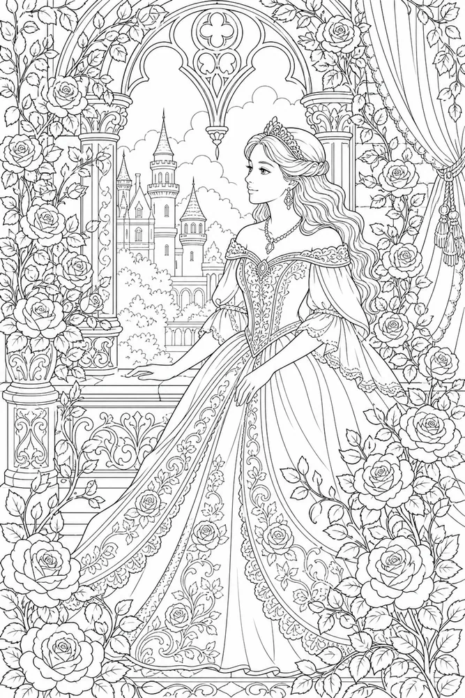 Adult Princess Palace Window Roses coloring page