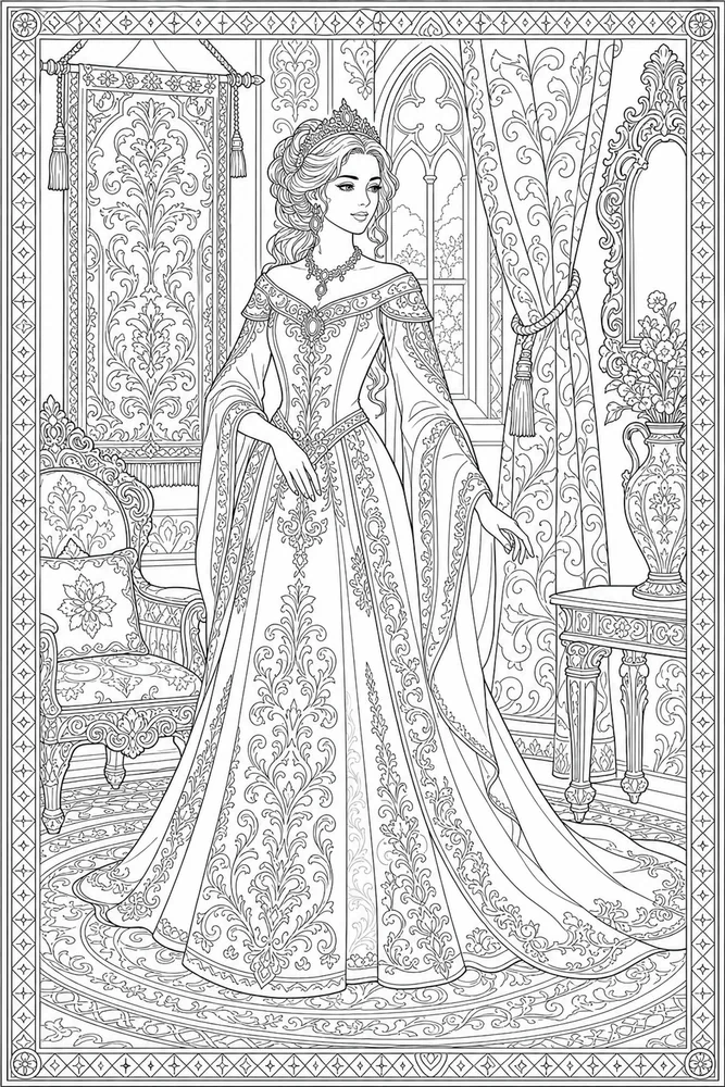 Adult Princess Tapestry Room coloring page