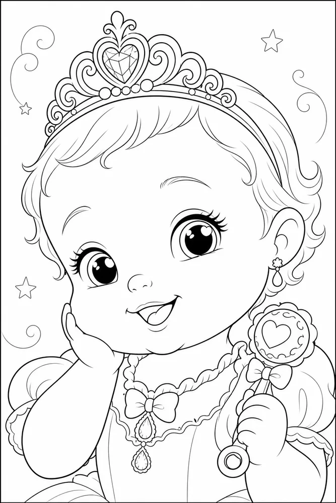 Baby Princess Baby princess close up detail coloring page