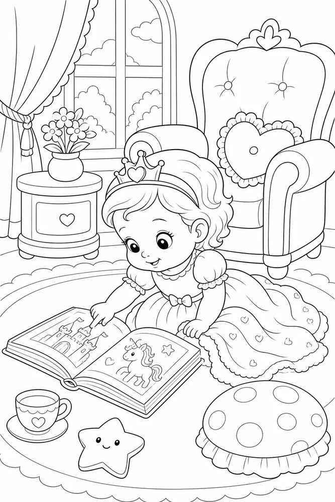 Baby Princess Baby princess cozy indoor moment coloring page
