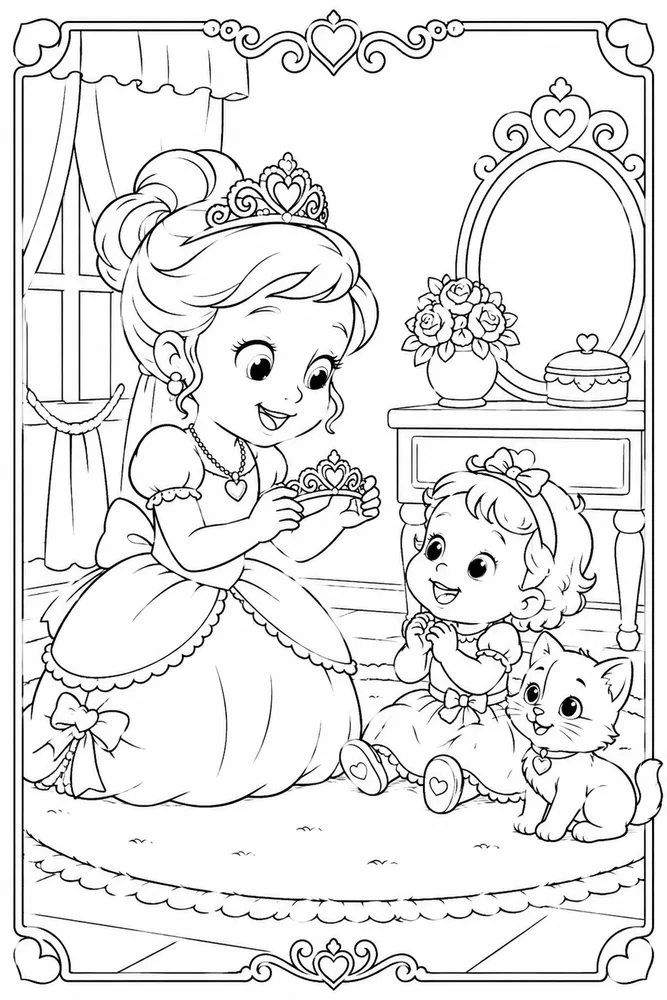 Baby Princess Baby princess family scene coloring page