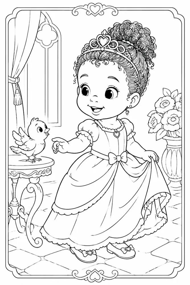 Baby Princess Coloring Pages preview: Baby Princess Baby princess front portrait coloring page