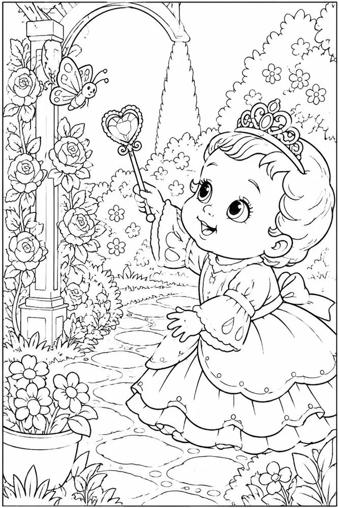Baby Princess Baby princess garden setting coloring page