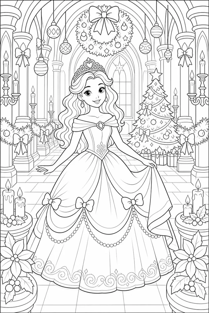 Christmas Princess Candle Hall coloring page