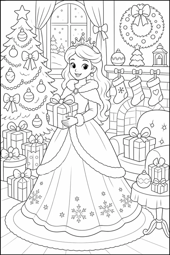 Christmas Princess Holiday Gift Room coloring page
