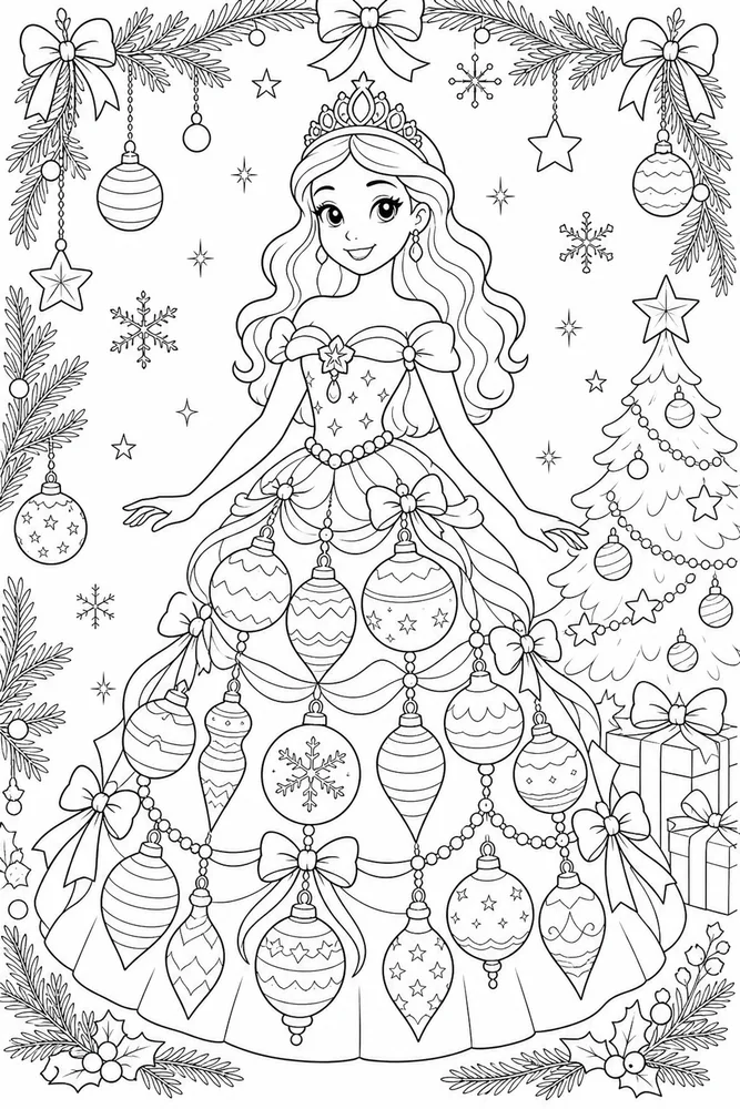 Christmas Princess Ornament Gown coloring page