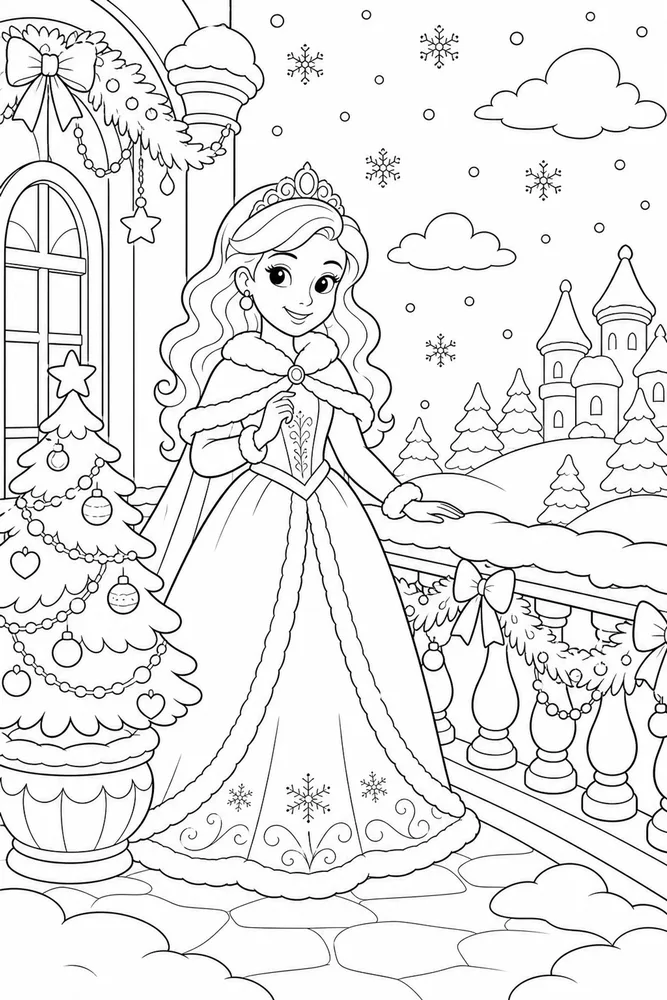 Christmas Princess Snow Balcony coloring page