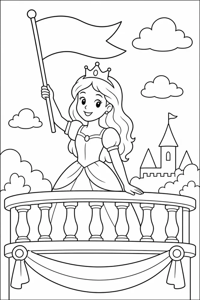 Easy Princess Balcony Flag coloring page