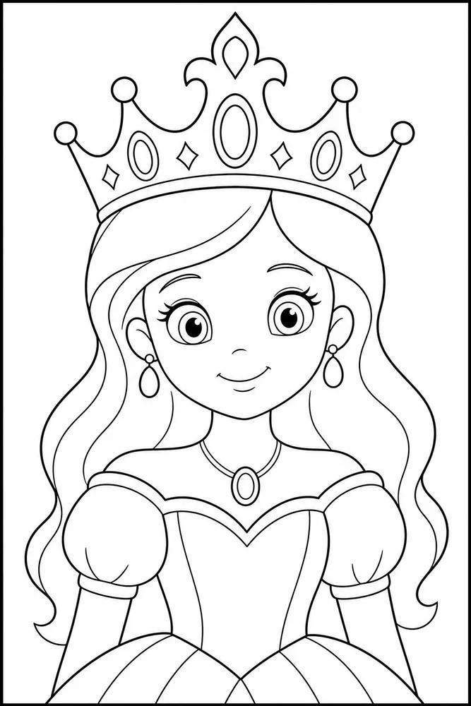 Easy Princess Big Crown Portrait coloring page