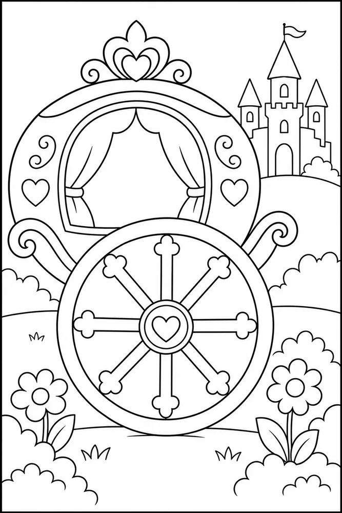 Easy Princess Carriage Wheel coloring page
