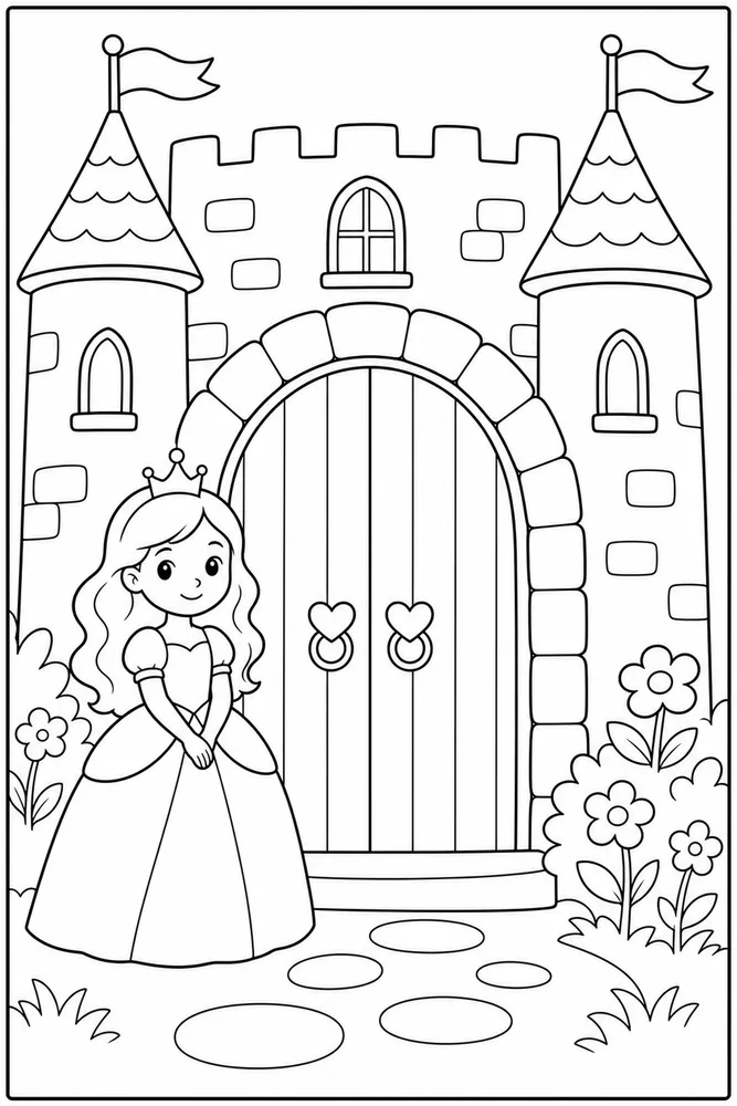 Easy Princess Castle Door coloring page