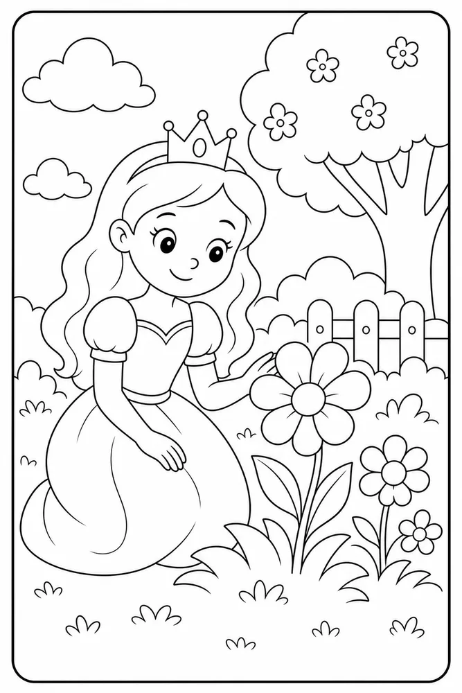 Easy Princess Garden Flower coloring page