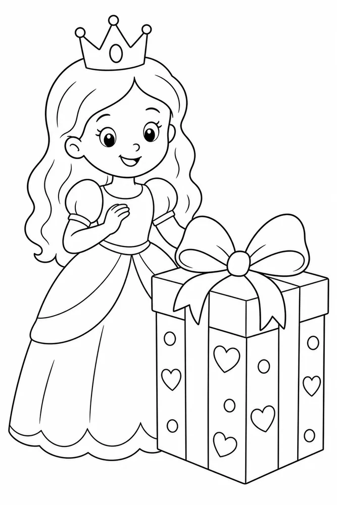 Easy Princess Gift Box coloring page