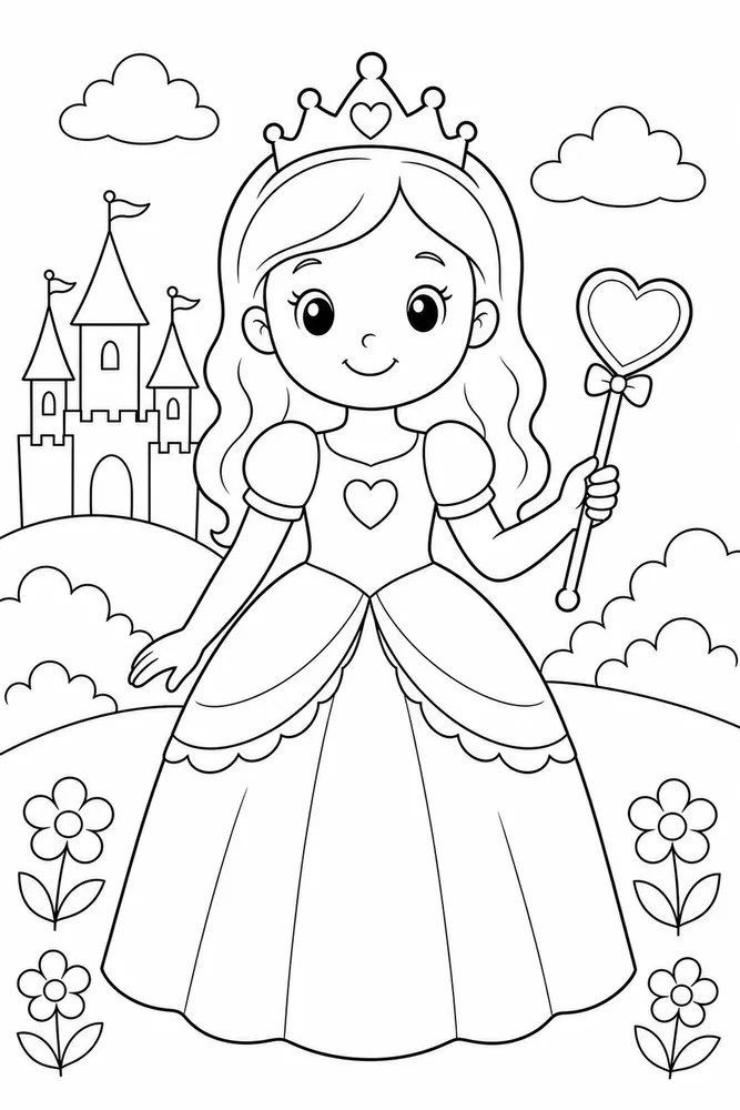 Easy Princess Heart Wand coloring page