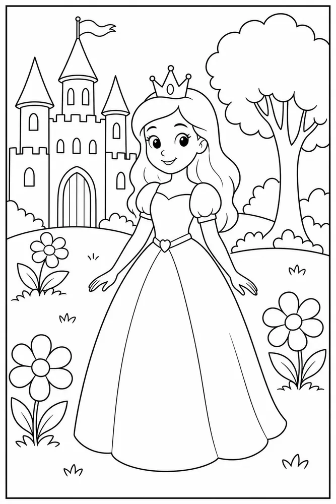 Easy Princess Simple Gown coloring page