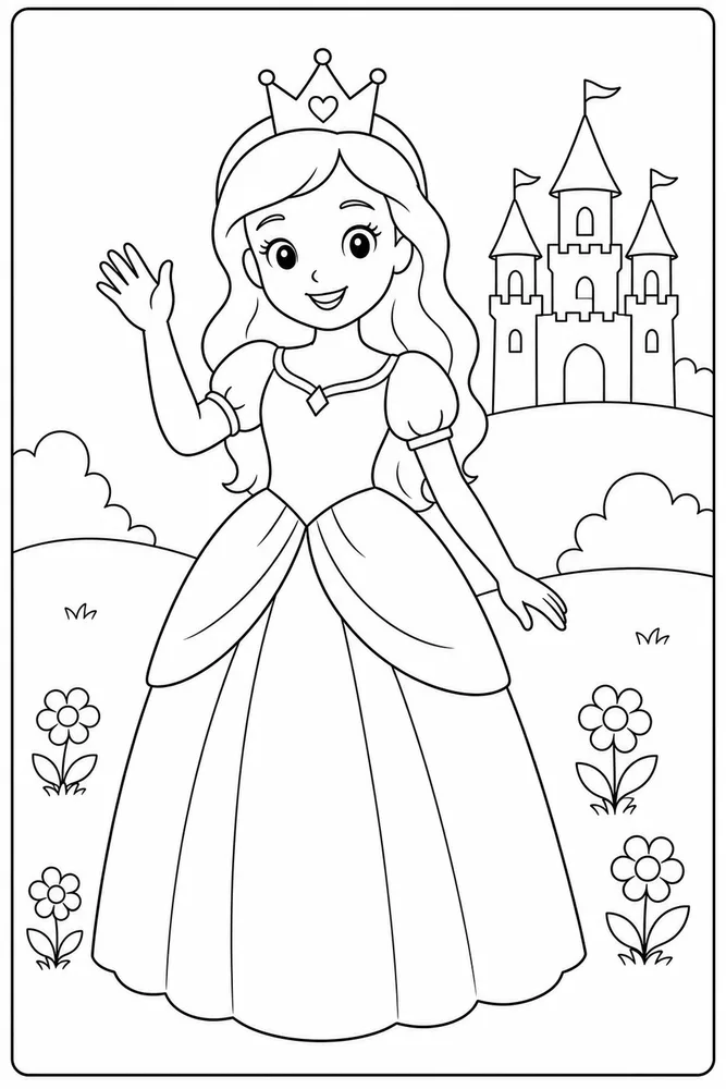 Easy Princess Simple Princess Waving coloring page