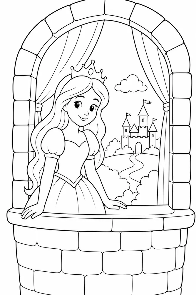 Easy Princess Tower Window coloring page