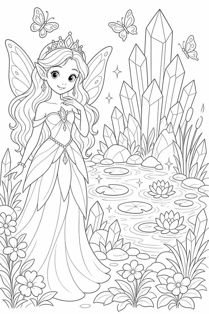 Fairy Princess Crystal Pond coloring page