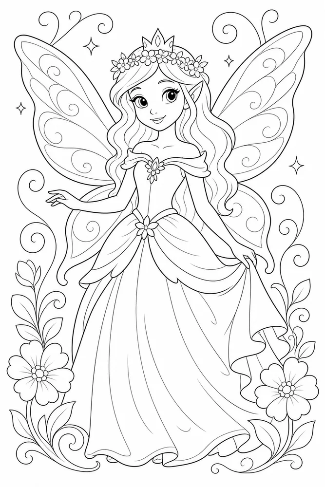 Fairy Princess Fairy Wing Portrait coloring page