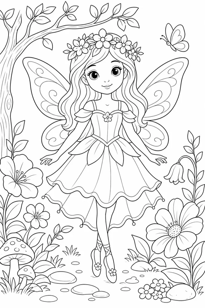 Fairy Princess Flower Crown coloring page