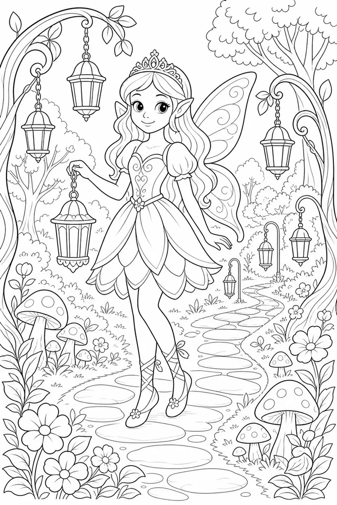 Fairy Princess Lantern Path coloring page