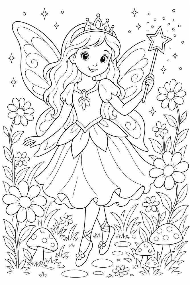Fairy Princess Star Wand coloring page