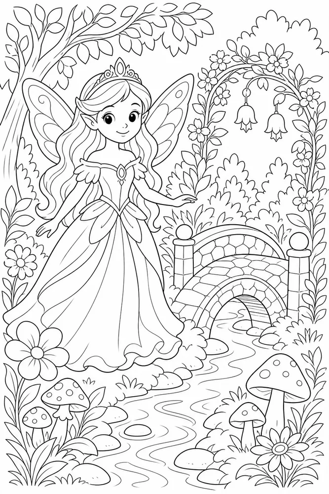 Fairy Princess Tiny Bridge coloring page
