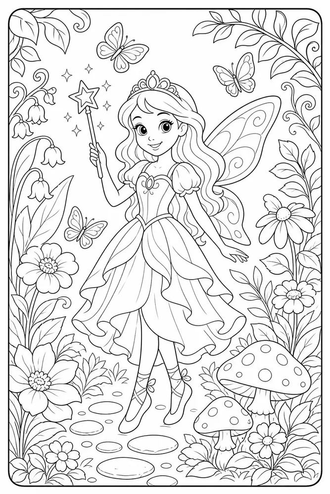 Fairy Princess Wand Garden coloring page