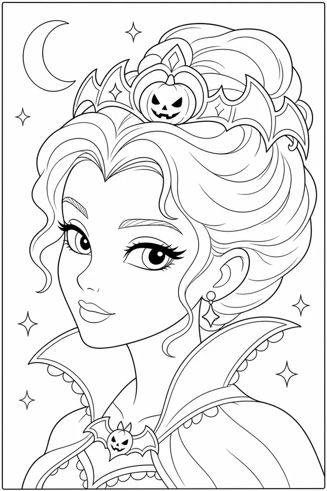 Halloween Princess Halloween princess close up detail coloring page