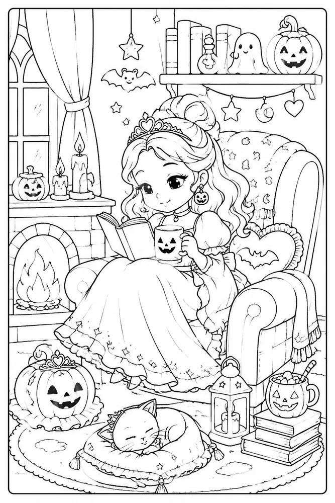 Halloween Princess Halloween princess cozy indoor moment coloring page