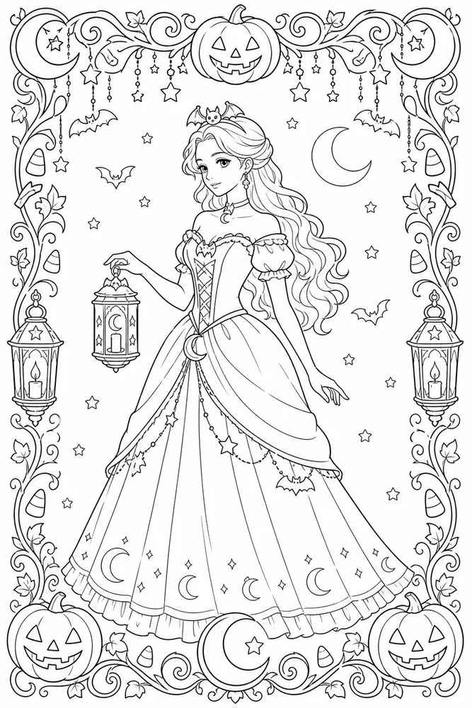 Halloween Princess Halloween princess decorative border coloring page