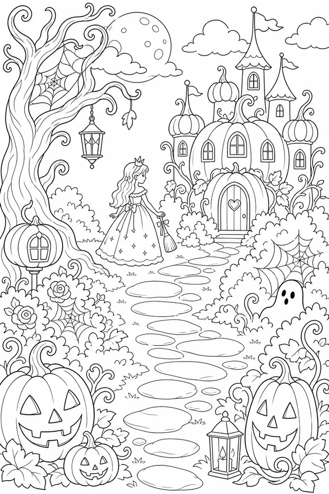 Halloween Princess Halloween princess habitat background coloring page