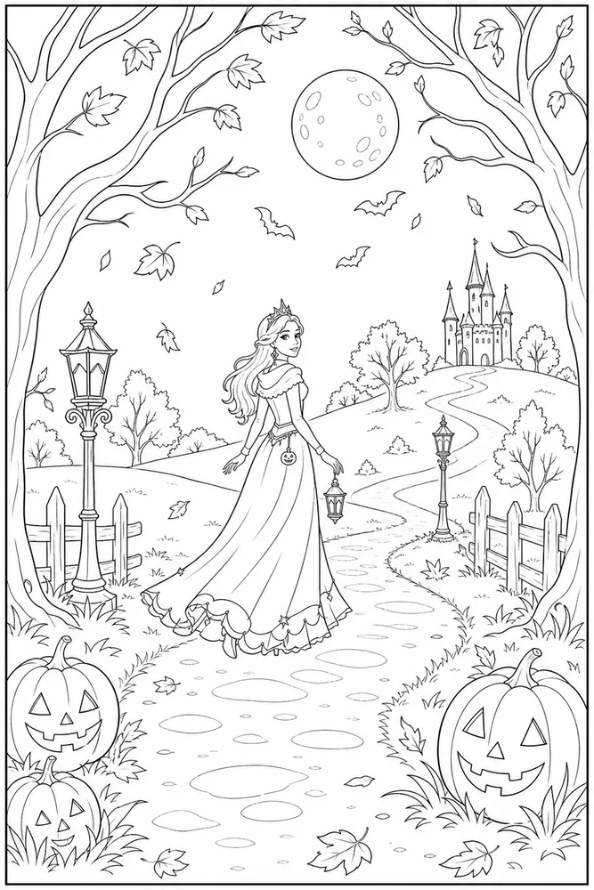 Halloween Princess Halloween princess outdoor path coloring page