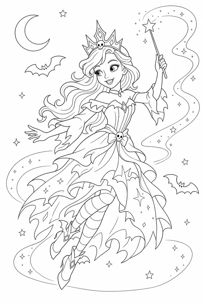 Halloween Princess Halloween princess playful pose coloring page
