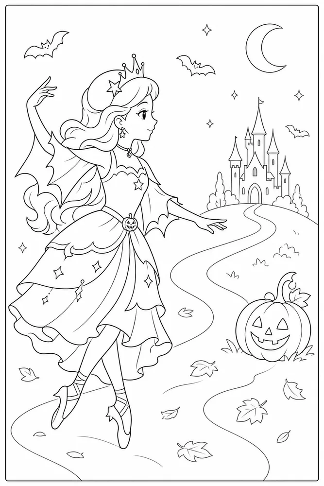 Halloween Princess Halloween princess simple scene coloring page