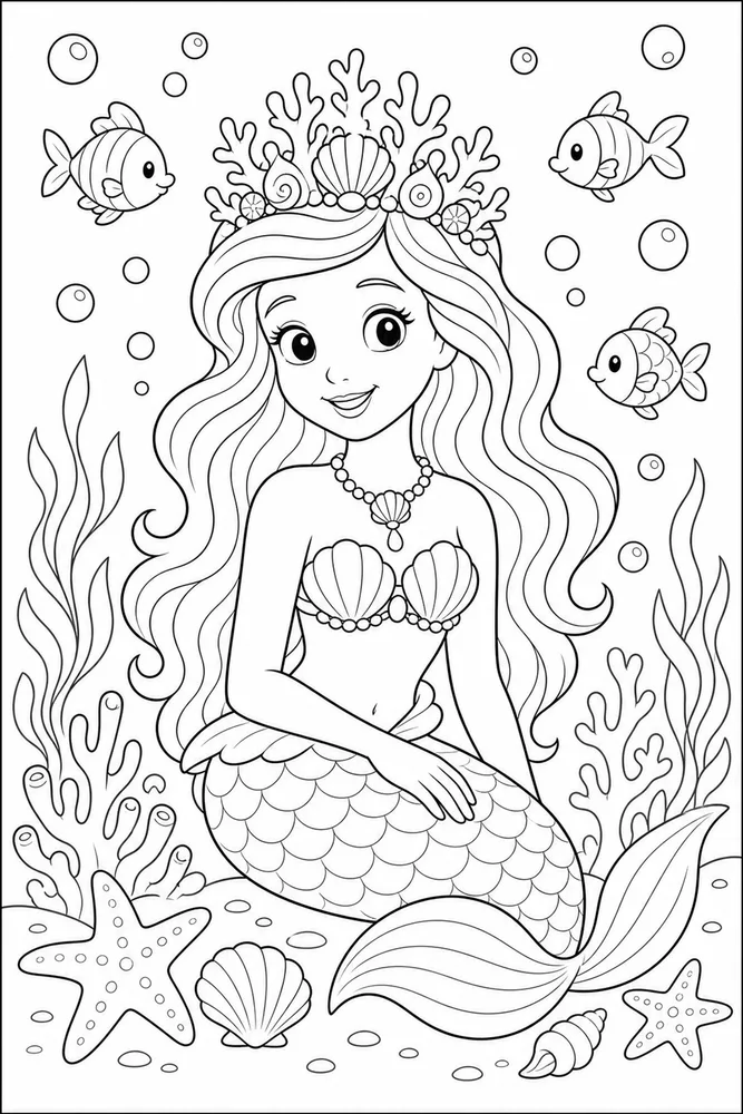 Undersea Princess Coral Crown Portrait coloring page
