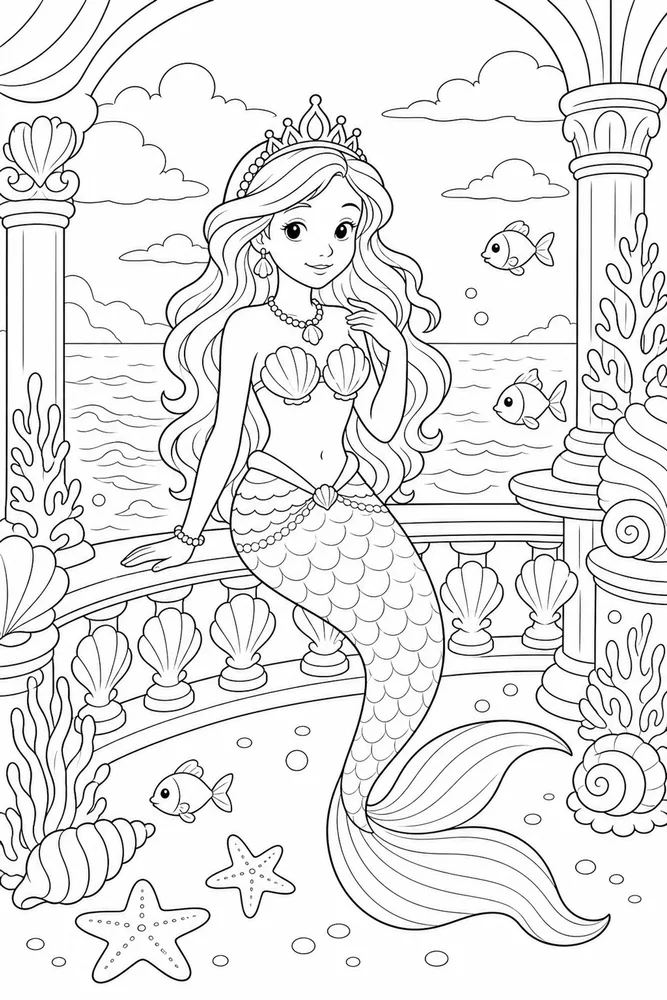 Undersea Princess Ocean Balcony coloring page
