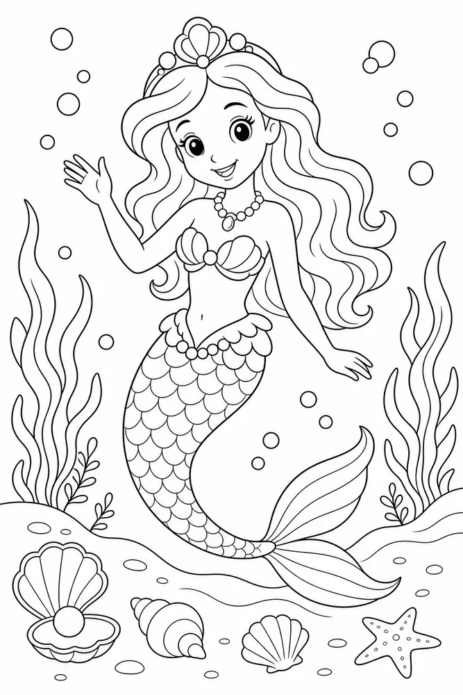 Undersea Princess Pearl Necklace coloring page