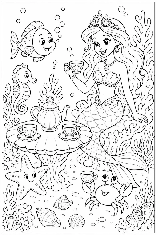 Undersea Princess Reef Tea Party coloring page