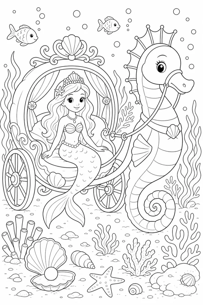 Undersea Princess Seahorse Carriage coloring page