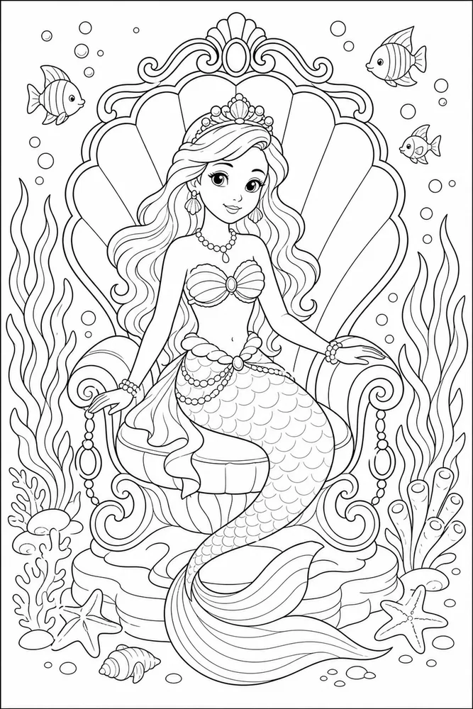 Undersea Princess Shell Throne coloring page