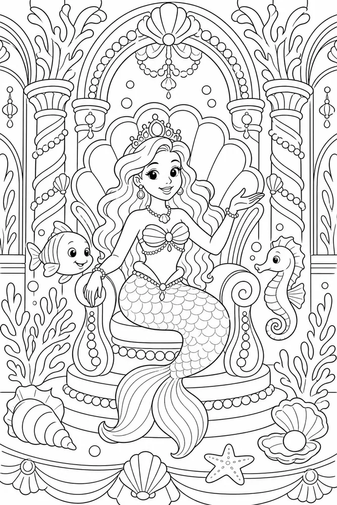 Undersea Princess Underwater Palace coloring page