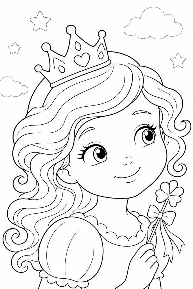 Preschool Princess Preschool princess close up detail coloring page
