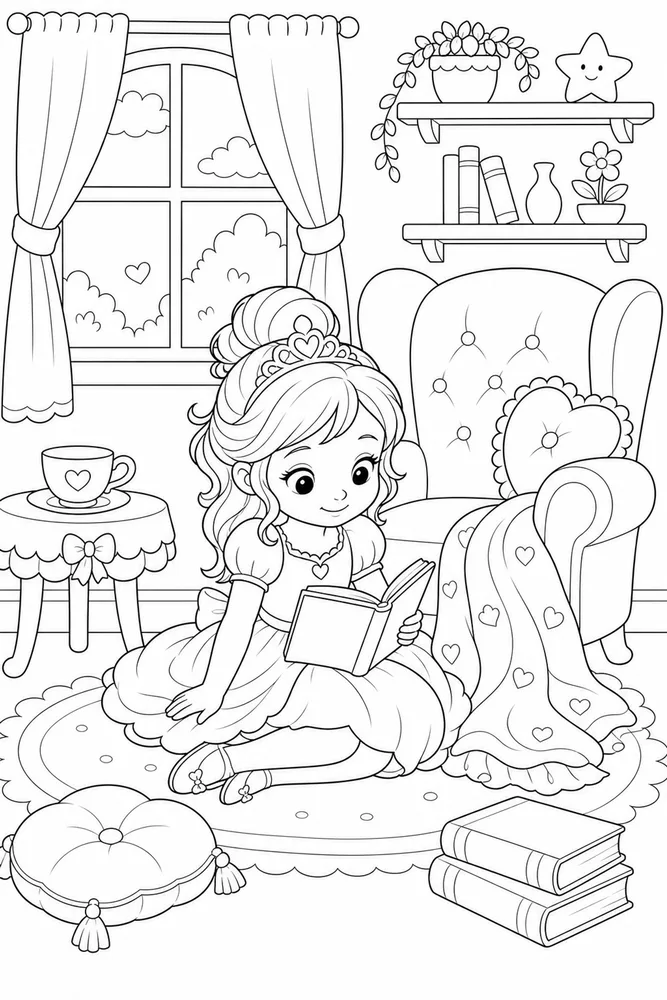 Preschool Princess Preschool princess cozy indoor moment coloring page