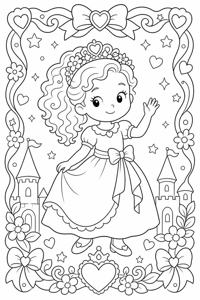 Preschool Princess Preschool princess decorative border coloring page