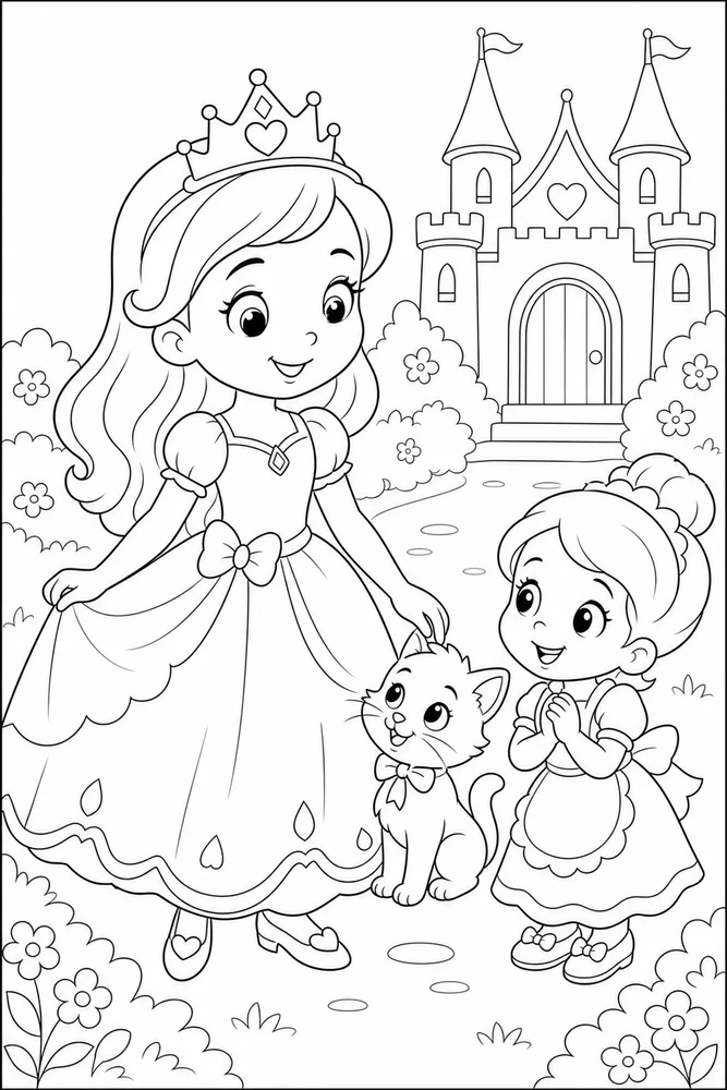 Preschool Princess Preschool princess family scene coloring page