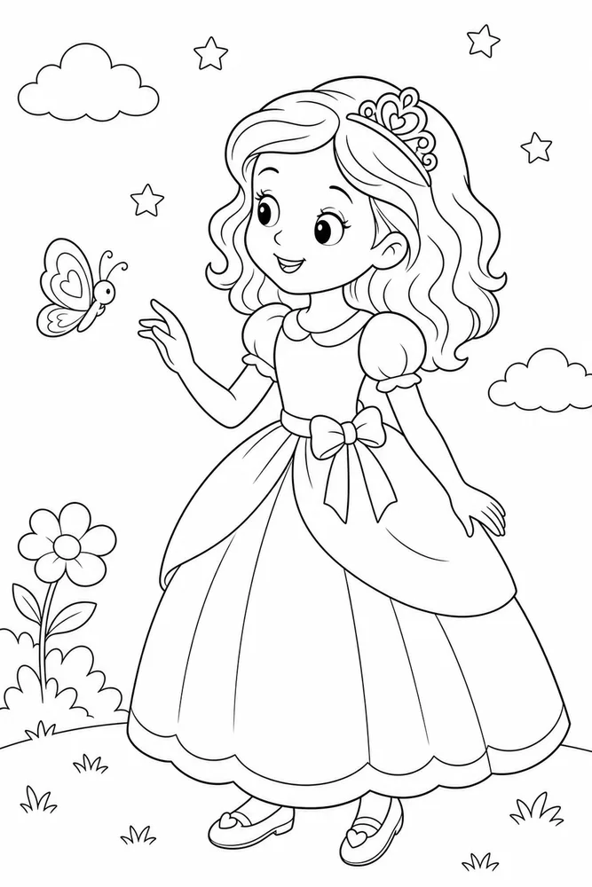 Preschool Princess Coloring Pages preview: Preschool Princess Preschool princess front portrait coloring page