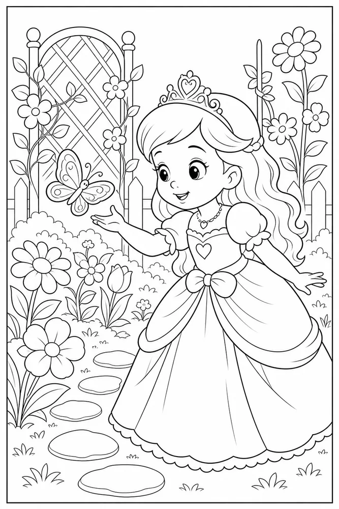 Preschool Princess Preschool princess garden setting coloring page