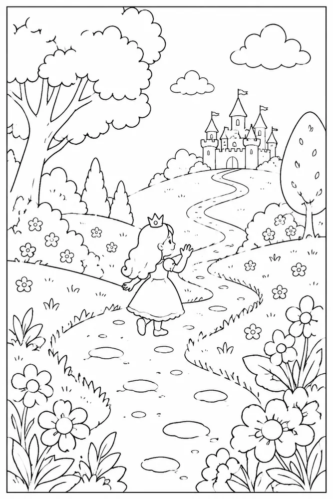 Preschool Princess Preschool princess outdoor path coloring page